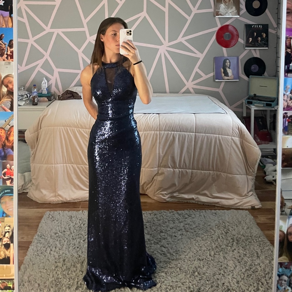 Morgan & Co. Navy Blue sequin prom dress
